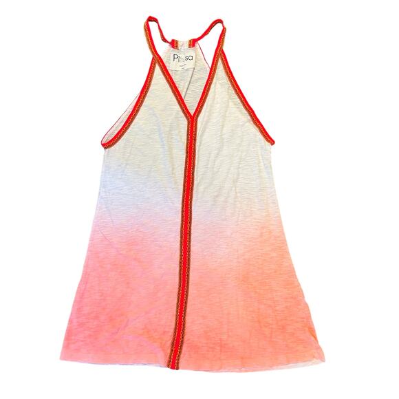 Pitusa Ombre Dip Dye V-Neck Mini Sundress Women's Size Petite Small Coral/White - Picture 3 of 6